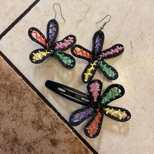 🌼Colorful Flower Earrings and Hair Clip Set